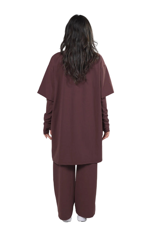 Aafiya Studio Essential Layered Tee in Bordeaux Ember (burgundy) – view 2