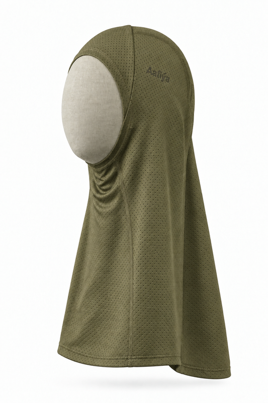 Aafiya Studio Core 01 Sport Hijab in Olive Clay – detail view