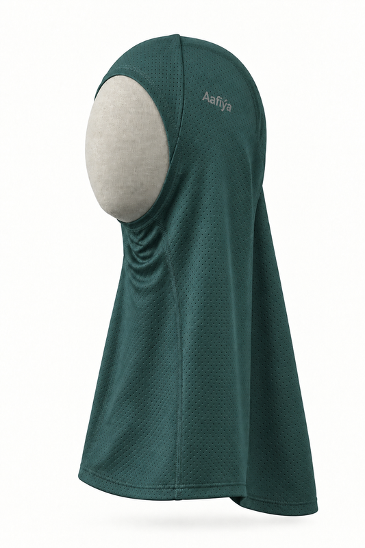 Aafiya Studio Core 01 Sport Hijab in Deep Lagoon (dark teal) – detail view