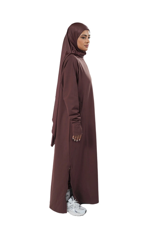 Aafiya Studio Essential Sport Abaya in Bordeaux Ember (burgundy) – view 2