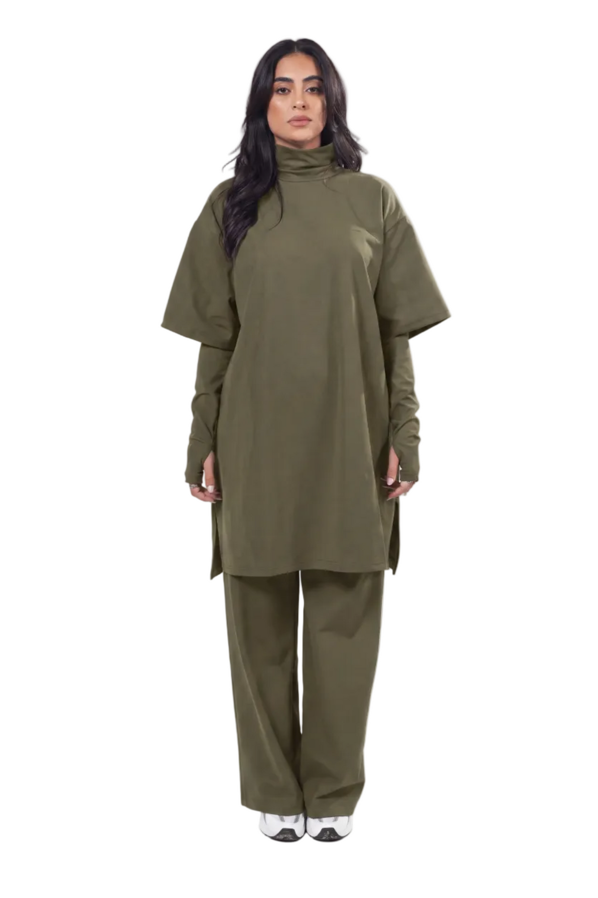 Aafiya Studio Essential Layered Tee in Olive Clay