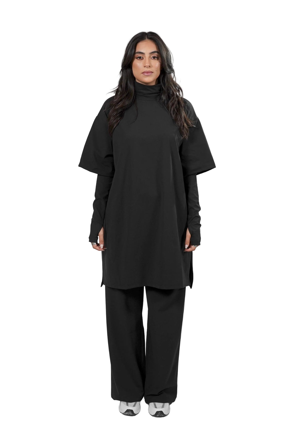Aafiya Studio Essential Layered Tee in Midnight Veil (black)