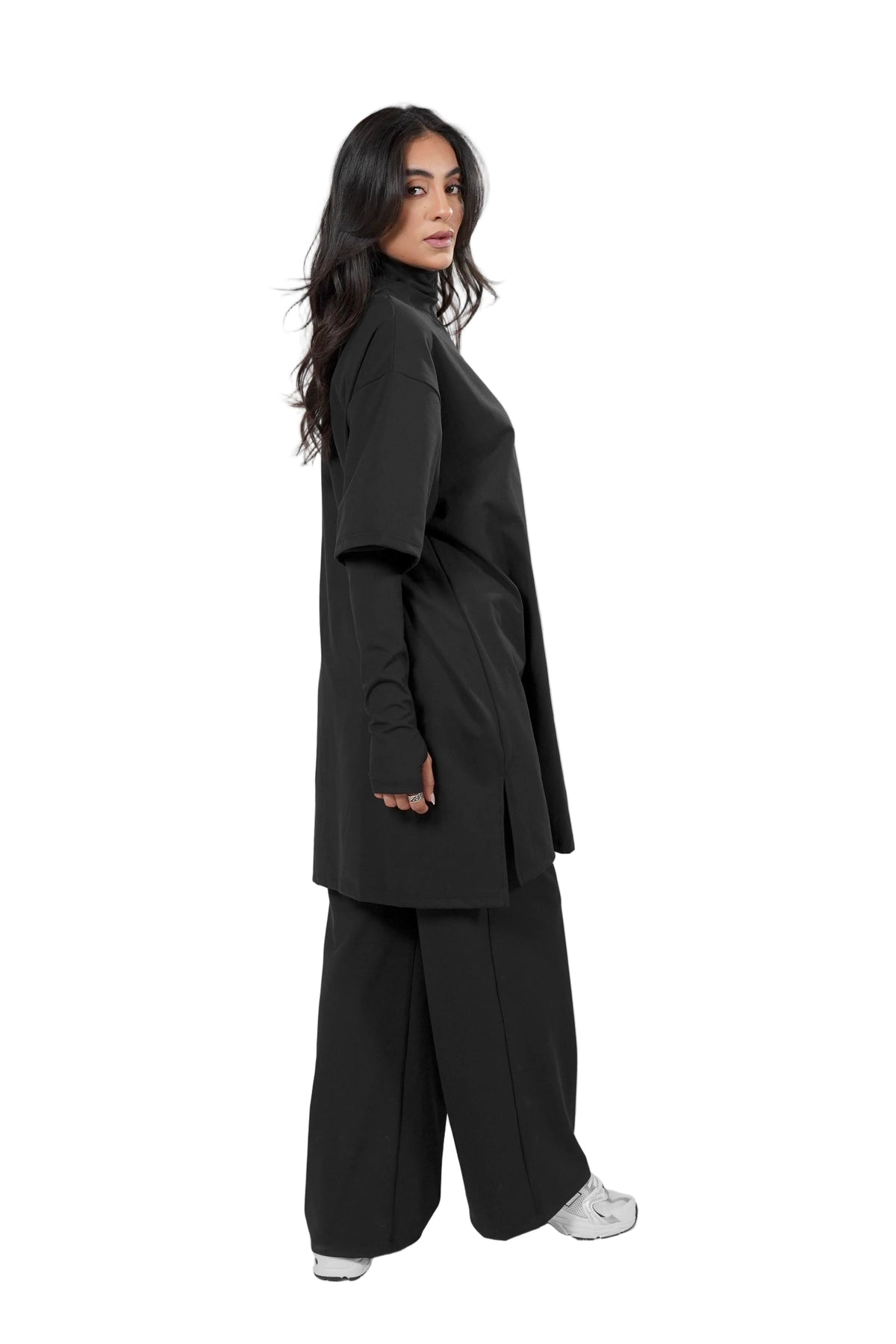 Aafiya Studio Essential Layered Tee in Midnight Veil (black) – view 2