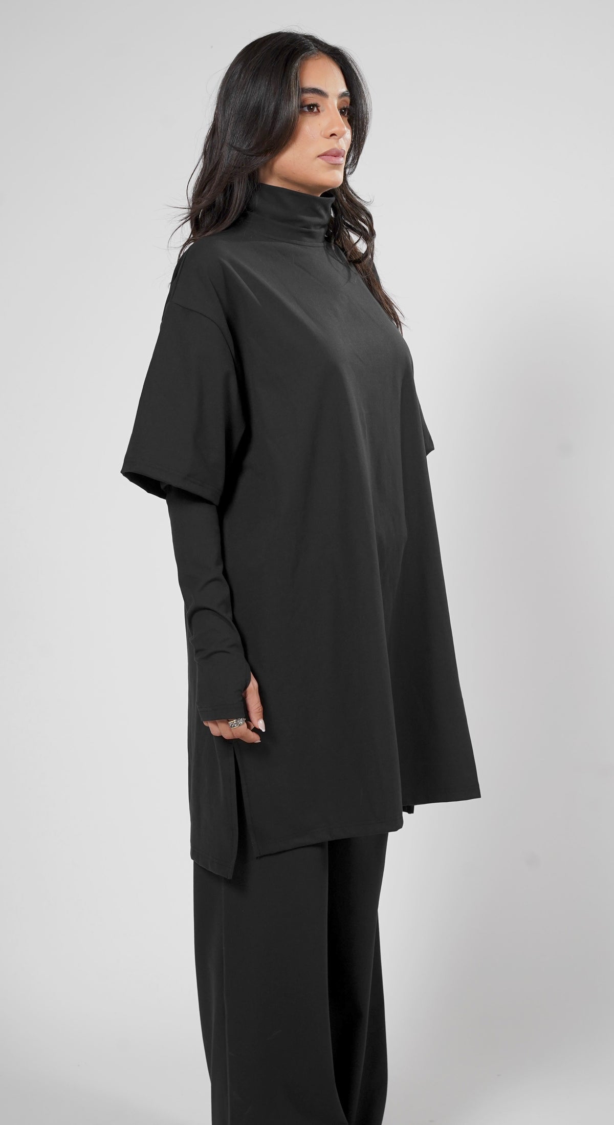 Aafiya Studio Essential Layered Tee in Midnight Veil (black) – view 4