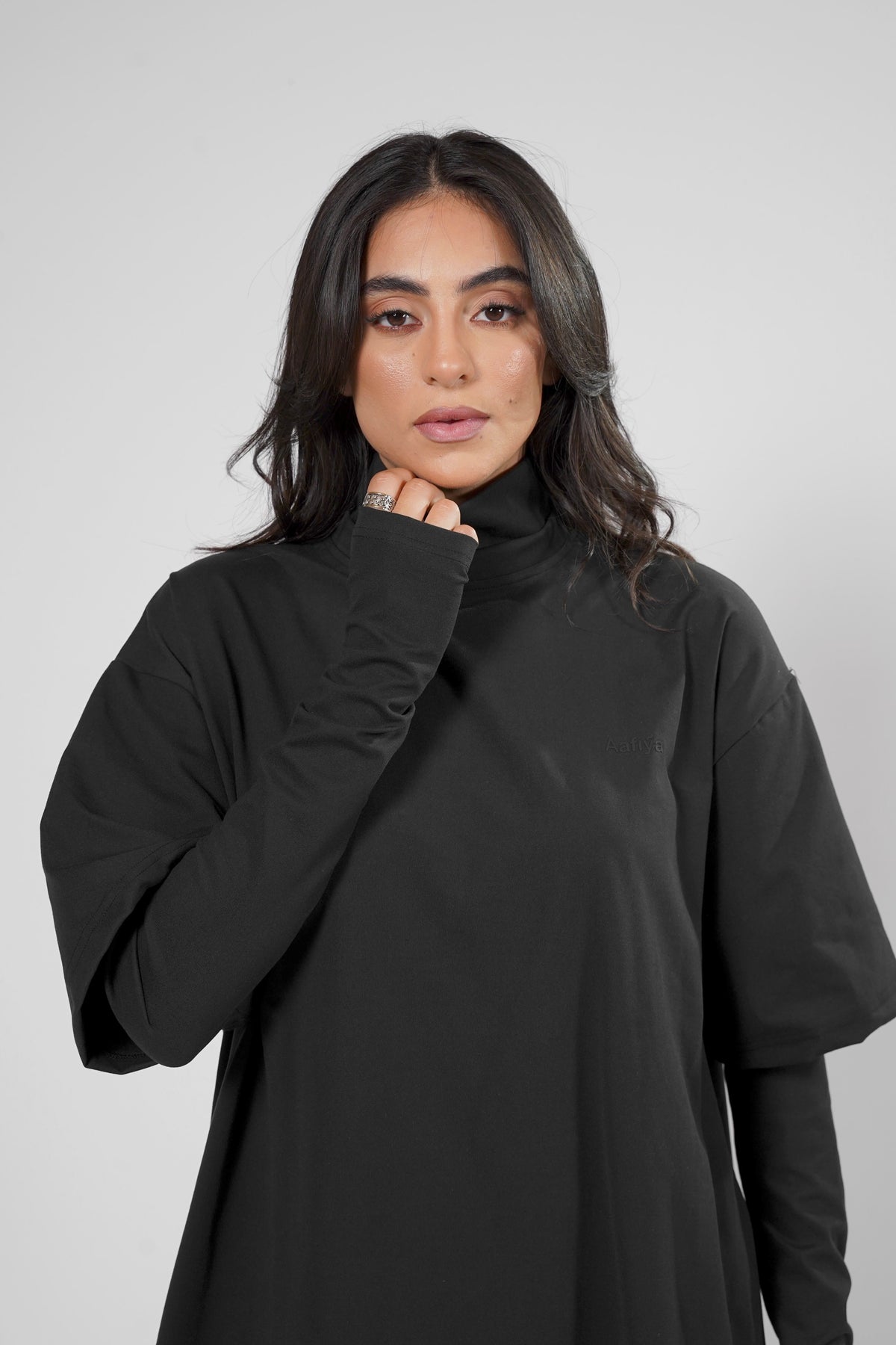 Aafiya Studio Essential Layered Tee in Midnight Veil (black) – view 6