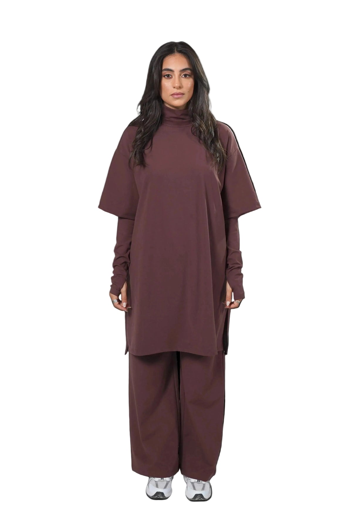 Aafiya Studio Essential Layered Tee in Bordeaux Ember (burgundy)