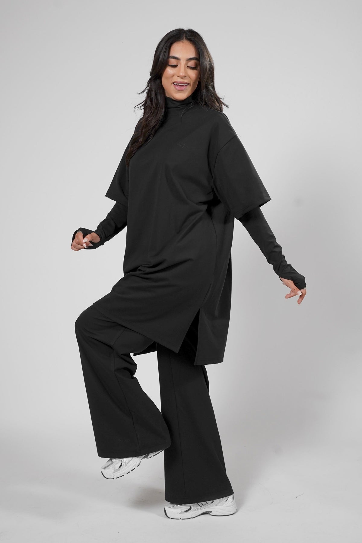 Aafiya Studio Essential Layered Tee in Midnight Veil (black) – view 3