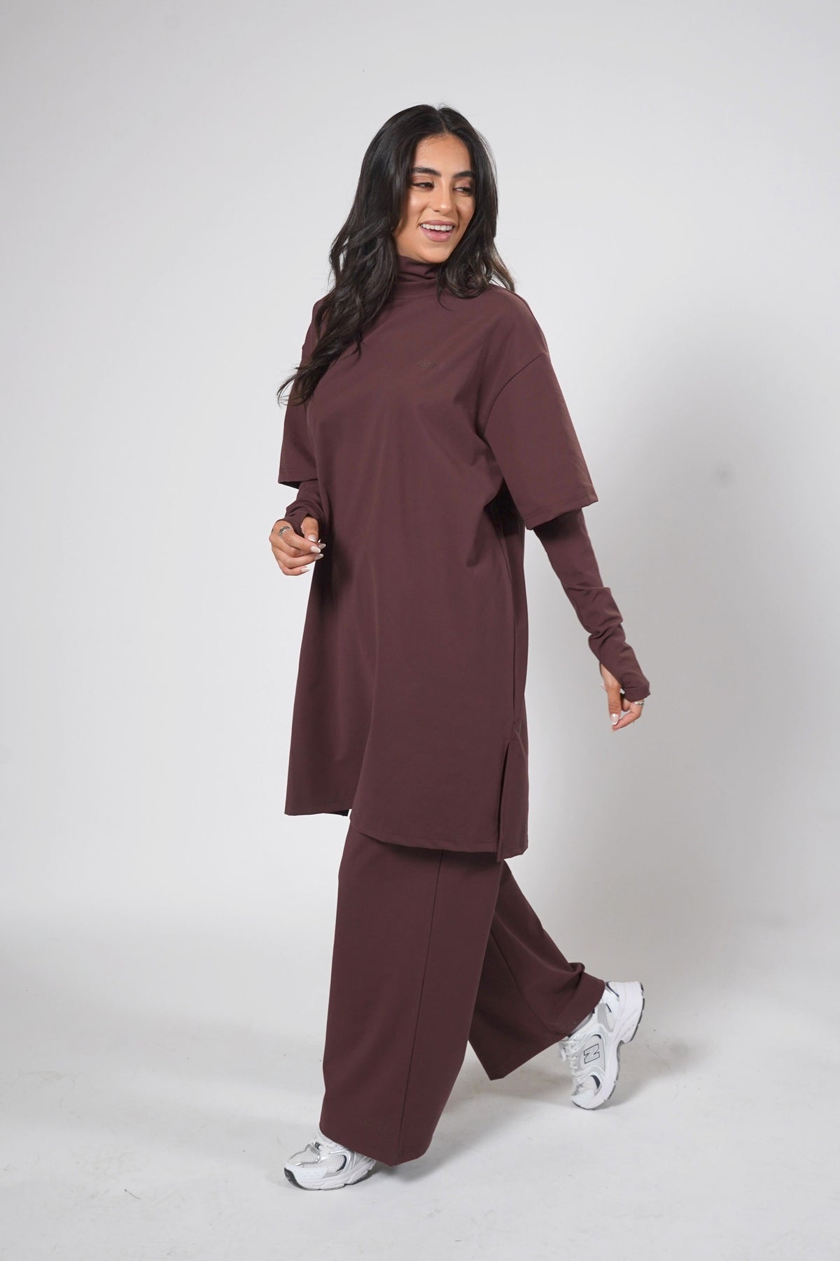 Aafiya Studio Essential Layered Tee in Bordeaux Ember (burgundy) – view 3