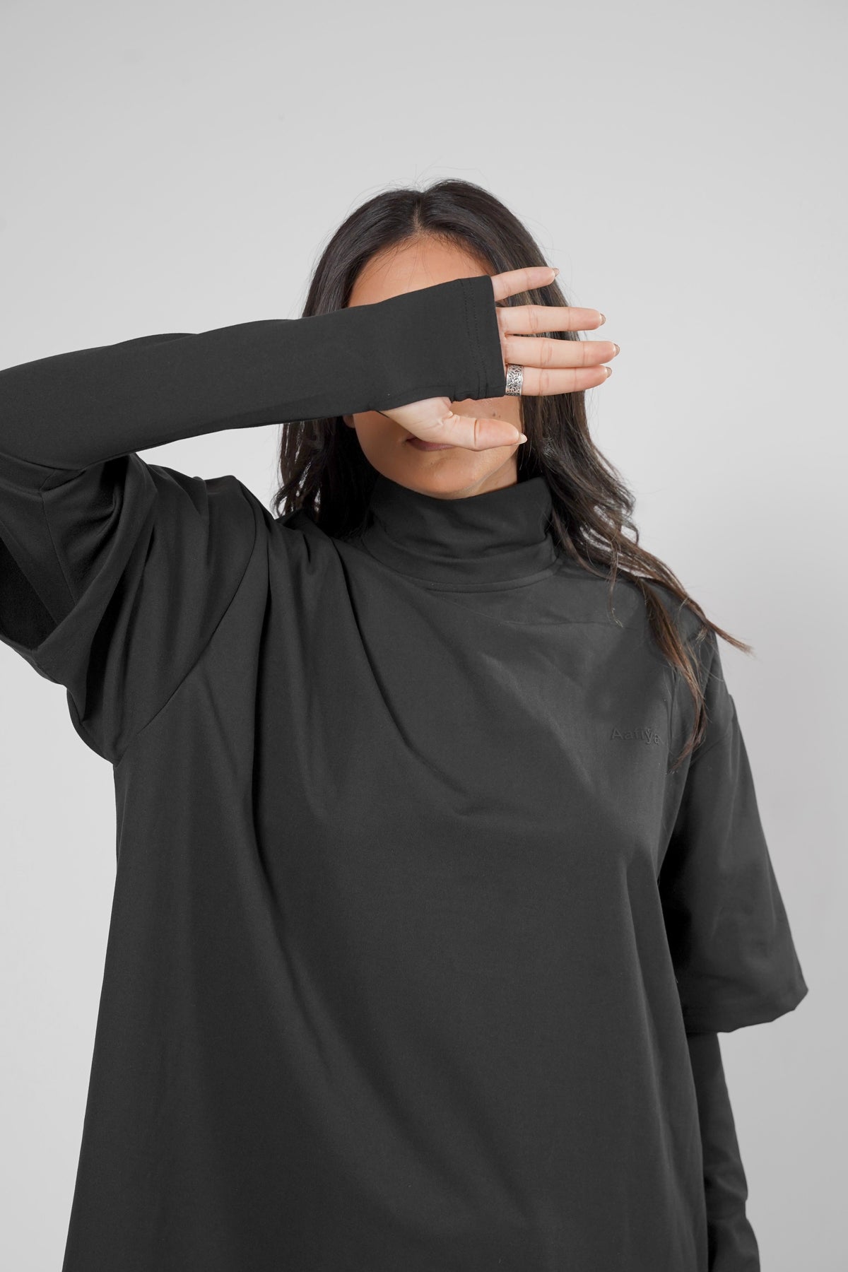 Aafiya Studio Essential Layered Tee in Midnight Veil (black) – view 5