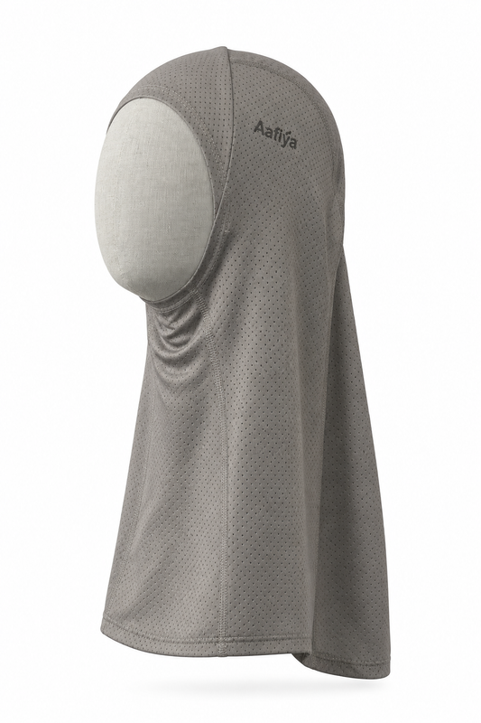 Aafiya Studio Core 01 Sport Hijab in Desert Mist (stone) – detail view