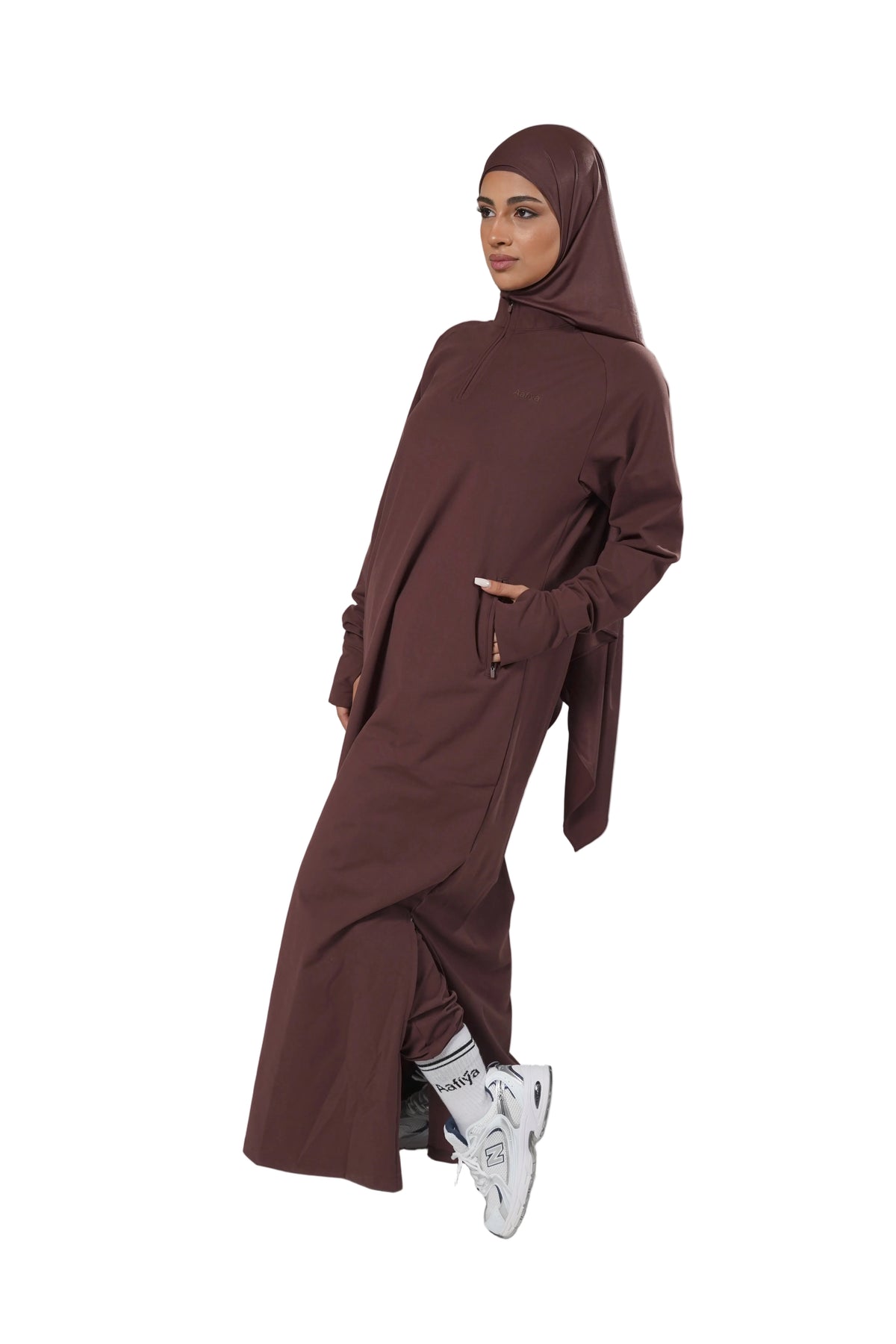 Aafiya Studio Essential Sport Abaya in Bordeaux Ember (burgundy) – view 3